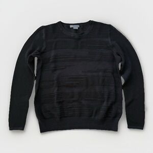 Vince Textured Knit Crewneck‎ Sweater Black Modern Minimal Women's Large